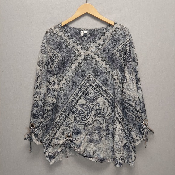 Est 1946 Paisley Tunic Top Womens Plus 22/24W Grey Blue Stretch Knit Boho Blouse - Picture 2 of 13